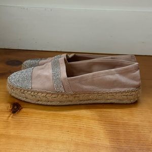 Rhinestoned rose suede Kendall & Kylie espadrilles